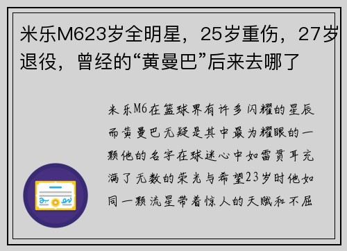 米乐M623岁全明星，25岁重伤，27岁退役，曾经的“黄曼巴”后来去哪了？ - 副本